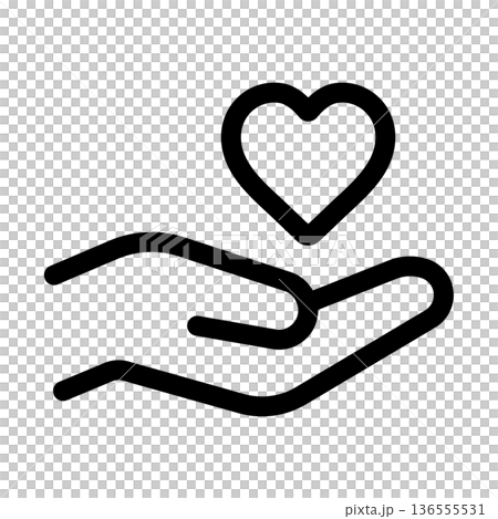 Heart compassion icon floating in the palm of your hand, thick line 136555531