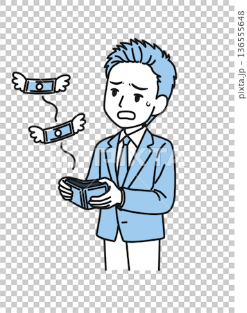 插畫素材：一位商人看到錢包裡的錢飛出來時感到失望 136555648