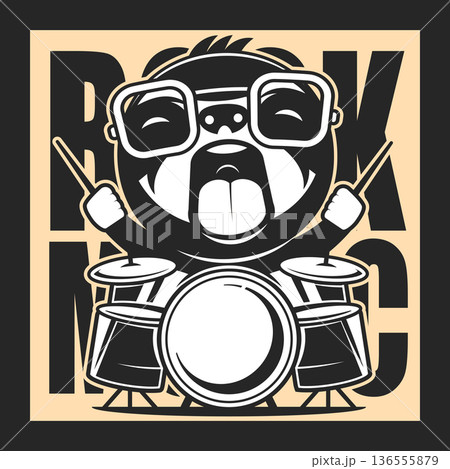 Complete professional drum kit vector logo with bass drum, toms and cymbals Complete professional drum kit vector logo with bass drum, toms and cymbals 136555879