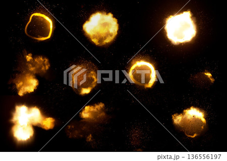 Collection of a shots from a firearm isolated on a black background Collection of a shots from a firearm isolated on a black background 136556197