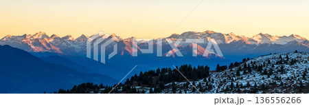 Panorama of Passo Giau in the Dolomites mountains during autumn sunrise. Beautiful mountains of Alpi Dolomiti in Italy, South Tirol 136556266