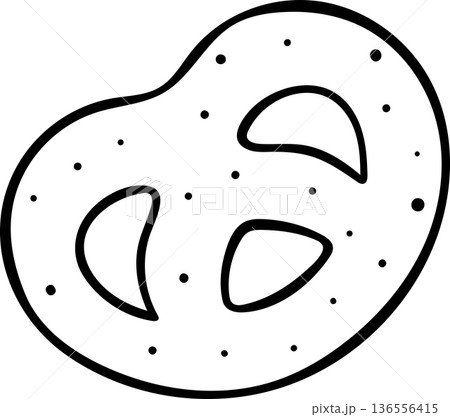 Shortbread cookies in the shape of a pretzel cracker, simple black and white icon. Minimalist vector illustration for bakery, snack packaging or culinary graphics 136556415