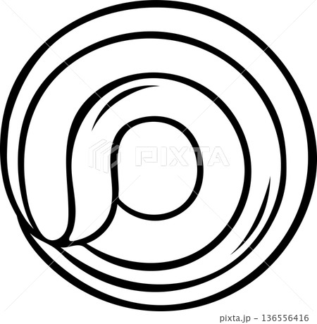 Black and white icon of spiral-shaped shortbread cookies. Simple vector graphic for food labels, recipe illustrations or patisserie branding 136556416