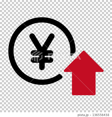 Yen symbol and rising arrow icon representing increasing income 136556438