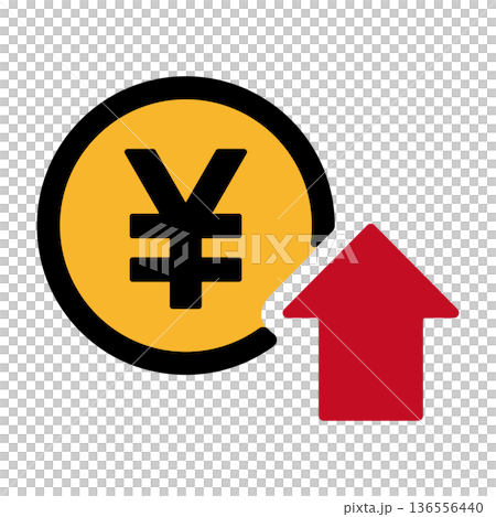 Yen symbol and rising arrow: Icon representing price increase Yen symbol and rising arrow: Icon representing price increase 136556440