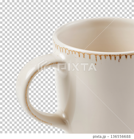 White Cup With a Simple Design Showing Wear and Drip Marks 136556688