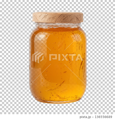 Honey Jar Filled With Amber Liquid Placed on a Plain Background for Storage and Display 136556689