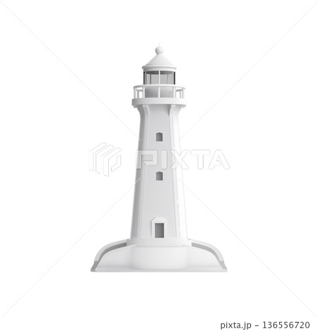 Lighthouse Stands Tall on a Coast Surrounded by Calm Waters on a Bright Sunny Day 136556720