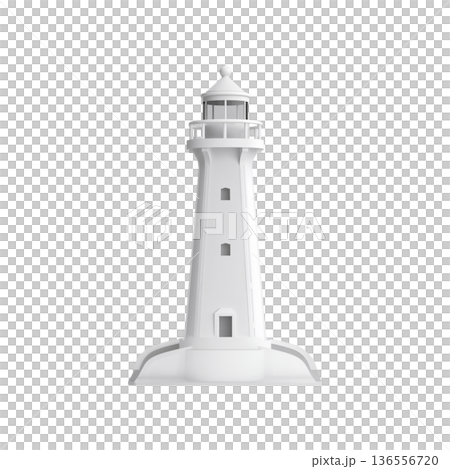 Lighthouse Stands Tall on a Coast Surrounded by Calm Waters on a Bright Sunny Day 136556720