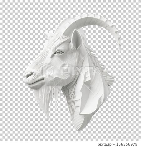 White Geometric Goat Head Decor Displayed in a Modern Home Setting 136556979