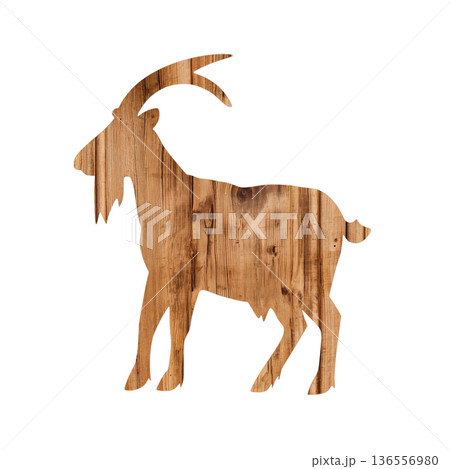 Wooden Goat Silhouette With Natural Texture and Color Detail in a Simple Design 136556980