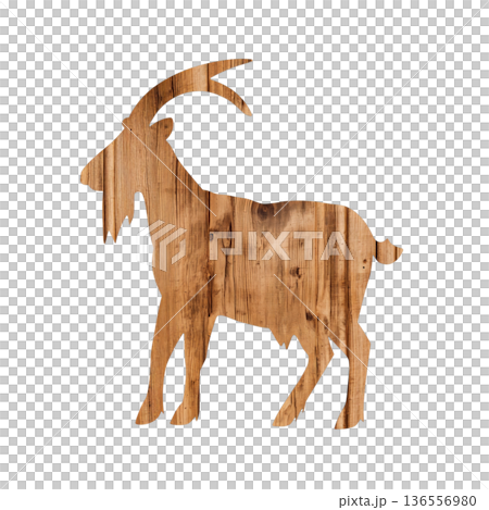 Wooden Goat Silhouette With Natural Texture and Color Detail in a Simple Design 136556980