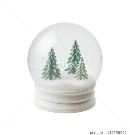 Snow Globe With Pine Trees Inside on a White Base 136556982