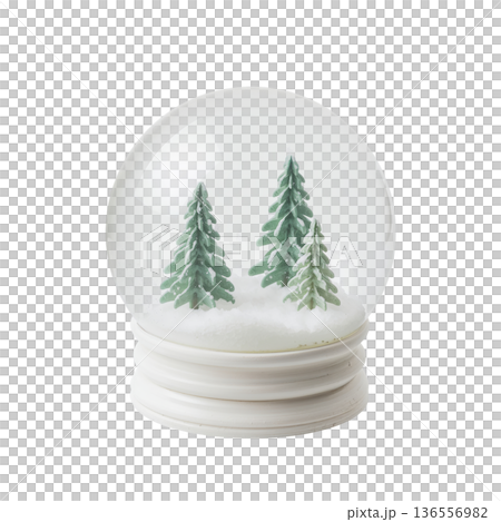 Snow Globe With Pine Trees Inside on a White Base 136556982