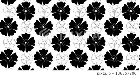 Minimal black daisy flower pattern with modern botanical style suitable for textile wallpaper packaging branding and digital background design. Minimal black daisy flower pattern with modern botanical style suitable for textile wallpaper packaging branding and digital background design. 136557200