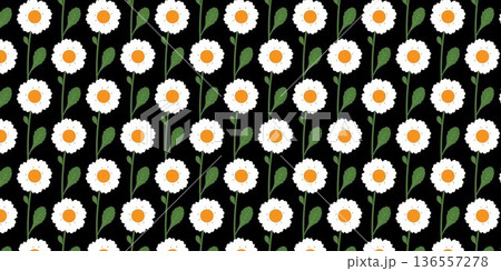 Daisy floral pattern background with soft color flowers and simple botanical repeat design suitable for spring themes fabric packaging wallpaper and decorative surface graphics. 136557278