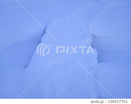 A small wooden bridge over a snow-covered stream in the early evening A small wooden bridge over a snow-covered stream in the early evening 136557701