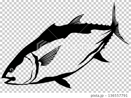 シンプルでシャープなクロマグロの切り絵イラスト 136557791