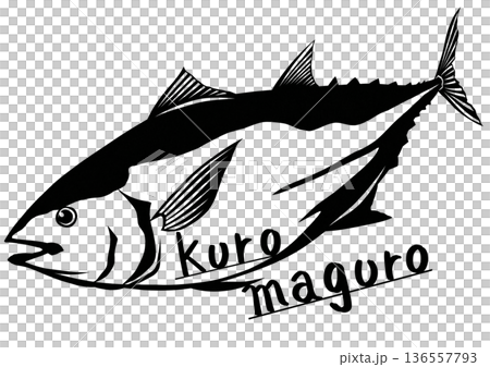 一幅簡潔的黑白插圖，描繪了藍鰭金槍魚複雜的風味和簡單的畫面。 136557793