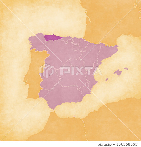 Ocher map of Spain - Asturias 136558565