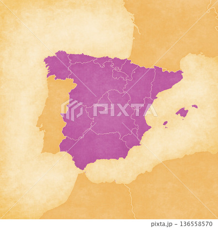 Ocher map of Spain - Borders of autonomous communities Ocher map of Spain - Borders of autonomous communities 136558570