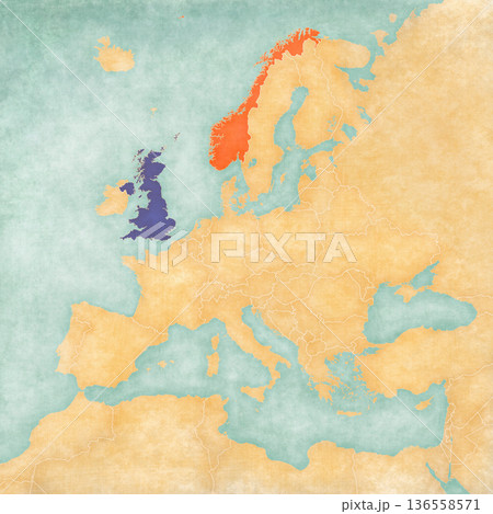 Map of Europe - United Kingdom and Norway 136558571