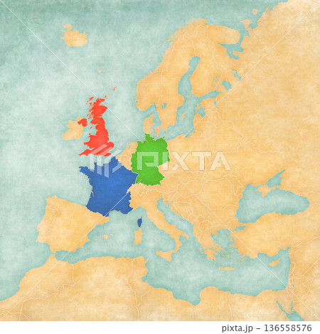 Map of Europe - United Kingdom, France and Germany 136558576