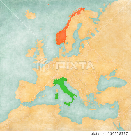 Map of Europe - Italy and Norway 136558577