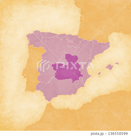 Ocher map of Spain - Castilla-La Mancha 136558599