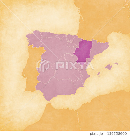Ocher map of Spain - Aragon 136558600