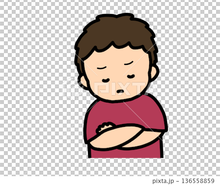 Worried (front view) Asian boy Worried (front view) Asian boy 136558859