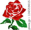 赤いバラのイラスト　一輪の花　手書き・クレヨン風タッチ 136559015