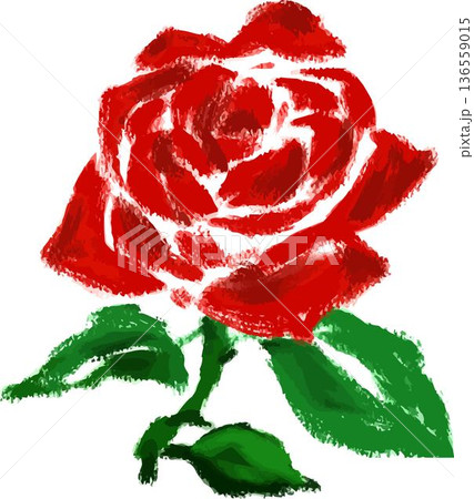 赤いバラのイラスト　一輪の花　手書き・クレヨン風タッチ 136559015