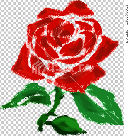 赤いバラのイラスト　一輪の花　手書き・クレヨン風タッチ 136559015