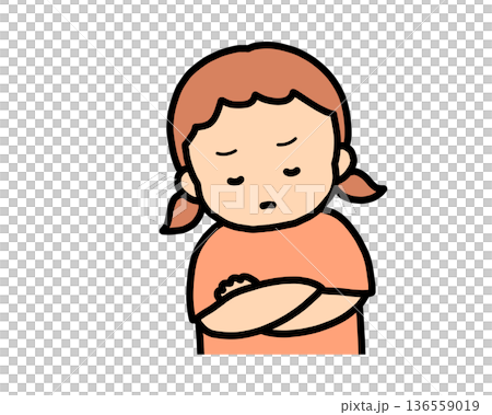 悩む(正面)茶髪の女の子 悩む(正面)茶髪の女の子 136559019