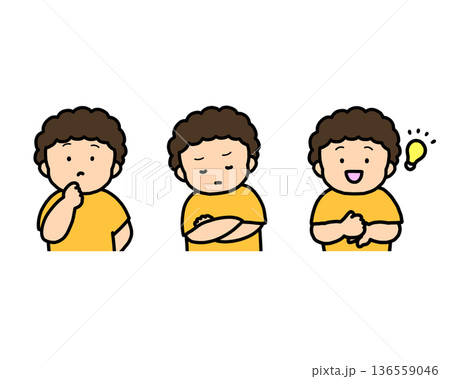 悩む・考える・ひらめく子供の感情表現 3点セット 悩む・考える・ひらめく子供の感情表現 3点セット 136559046