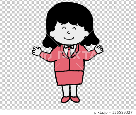 両手を広げて笑顔のスーツ女性(レッド) 136559327