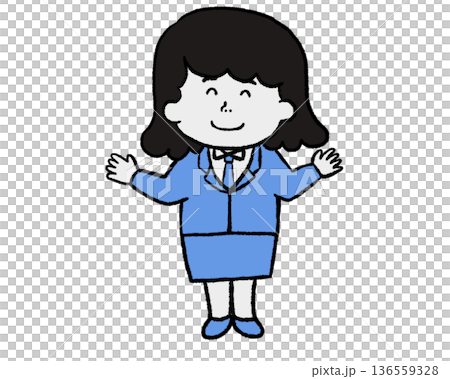 両手を広げて笑顔のスーツ女性(ブルー) 136559328