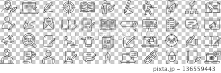 ベクターでモノクロのコピーライティングに関する線画アイコンセット 136559443