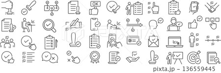 ベクターでモノクロの承認に関する線画アイコンセット 136559445