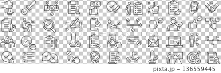 ベクターでモノクロの承認に関する線画アイコンセット 136559445