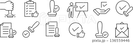 ベクターでモノクロの承認に関する線画アイコンセット ベクターでモノクロの承認に関する線画アイコンセット 136559446