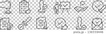 Vector monochrome approval line icon set Vector monochrome approval line icon set 136559446