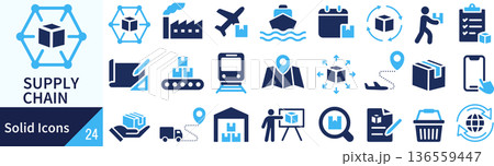 ベクターのサプライチェーンに関するシルエットアイコンセット ベクターのサプライチェーンに関するシルエットアイコンセット 136559447