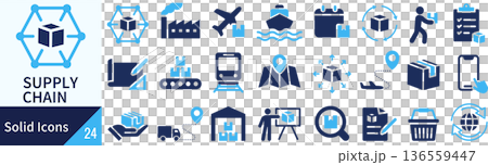 ベクターのサプライチェーンに関するシルエットアイコンセット ベクターのサプライチェーンに関するシルエットアイコンセット 136559447