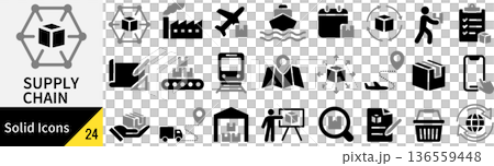 ベクターのサプライチェーンに関するシルエットアイコンセット ベクターのサプライチェーンに関するシルエットアイコンセット 136559448