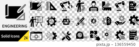 ベクターのエンジニアリングに関するシルエットアイコンセット ベクターのエンジニアリングに関するシルエットアイコンセット 136559450