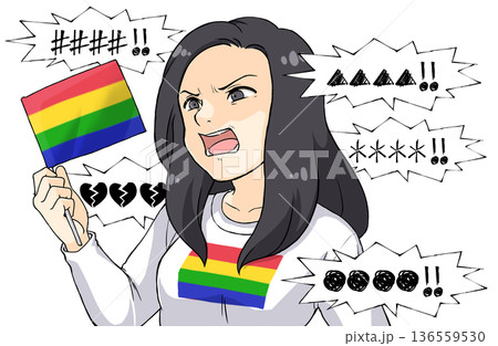 過激なLGBT活動家のクレーマー女性のイメージ 136559530