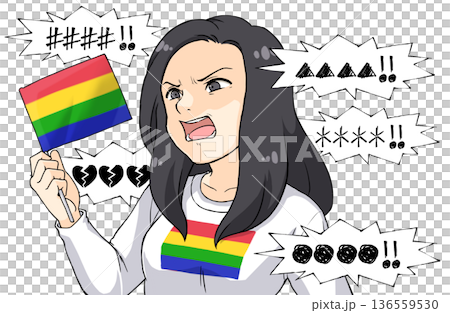 過激なLGBT活動家のクレーマー女性のイメージ 136559530