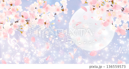 花びら舞い散る桜の背景素材 136559573